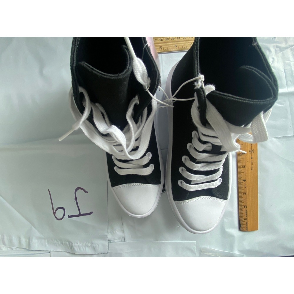 Womens Black High Top Canvas Sneakers Lace Up Casual Shoes